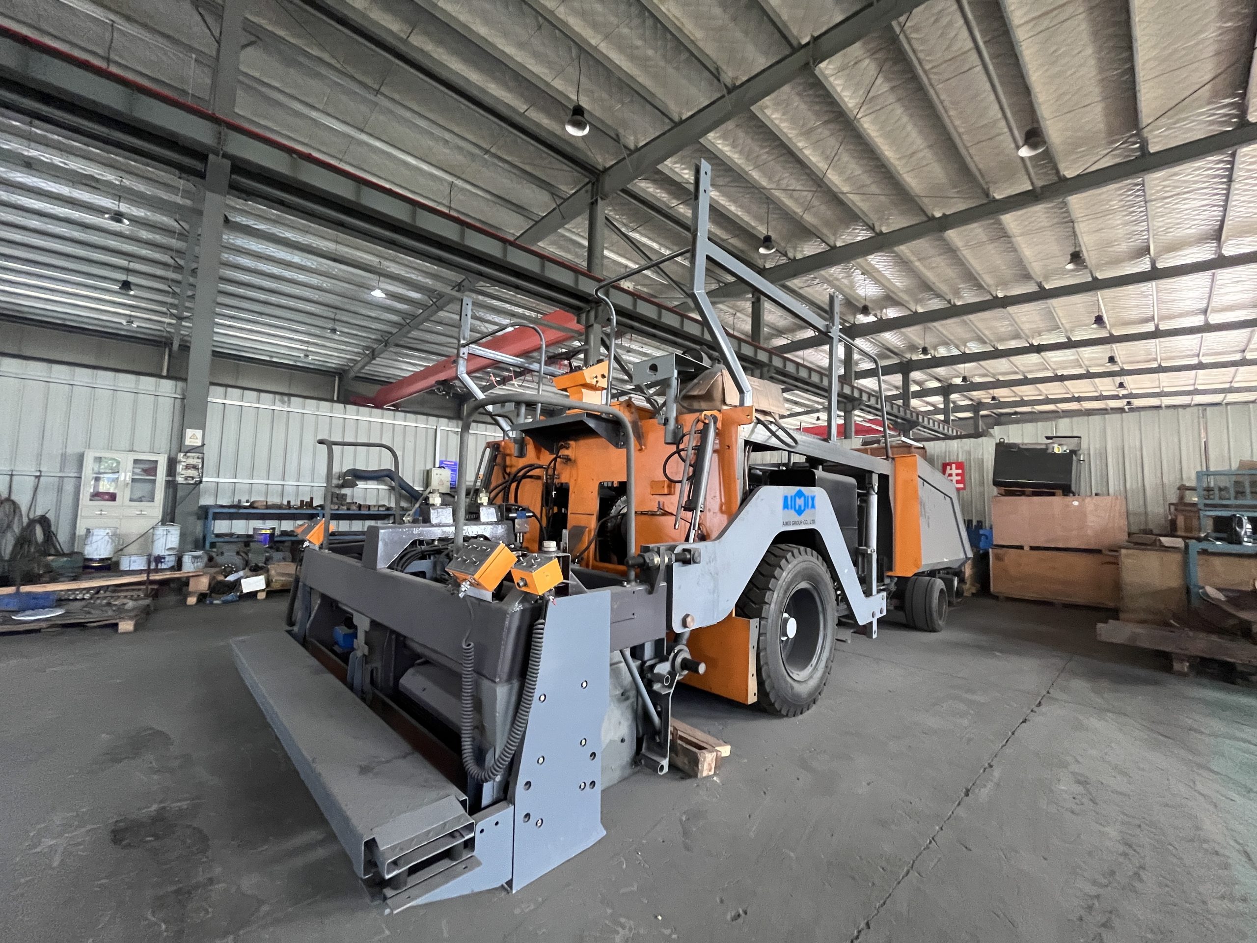 asphalt paving machine in workshop